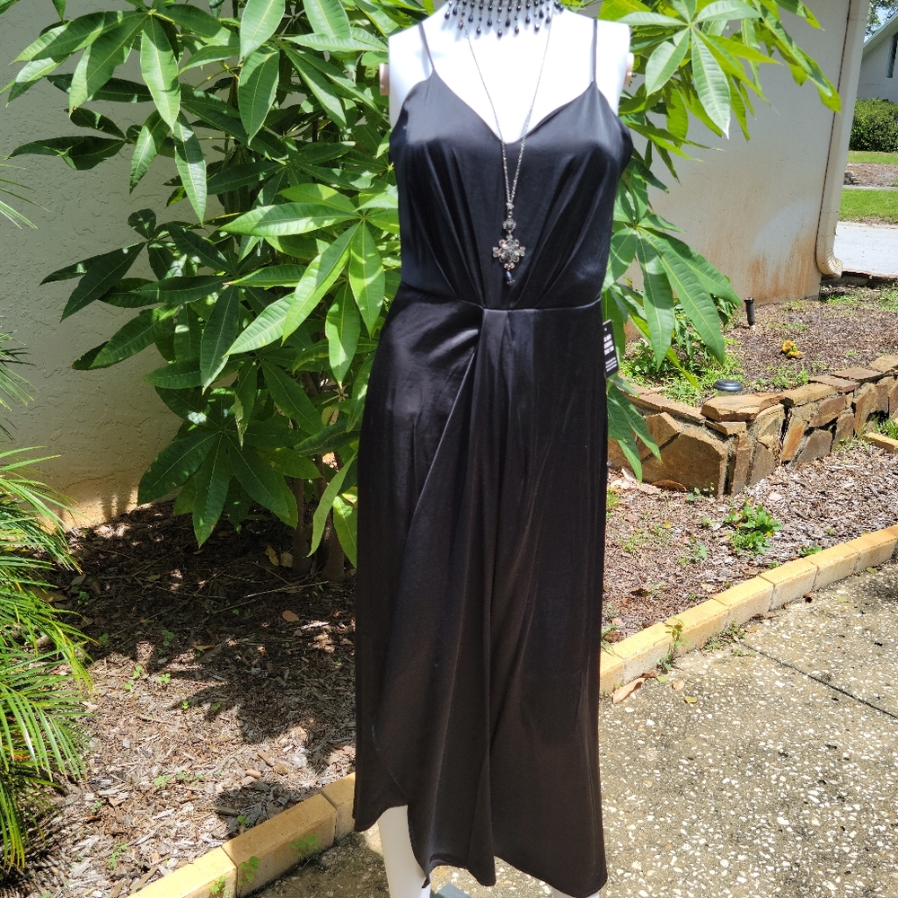 Express satin v-neck midi dress black small